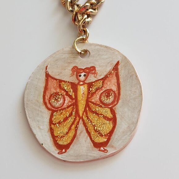 Fairy butterfly pendant on a gold chain necklace - Picture 3 of 7